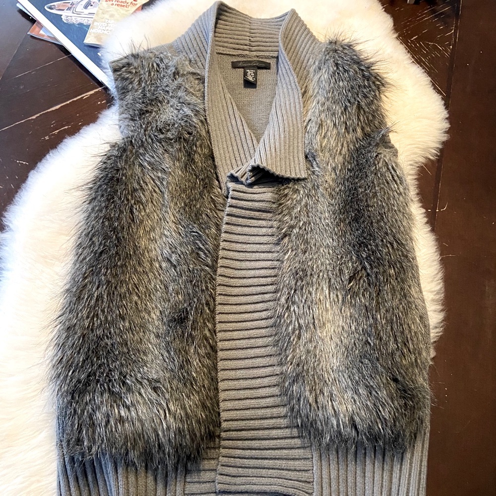 Faux Fur Waterfall Sweater/Vest EUC